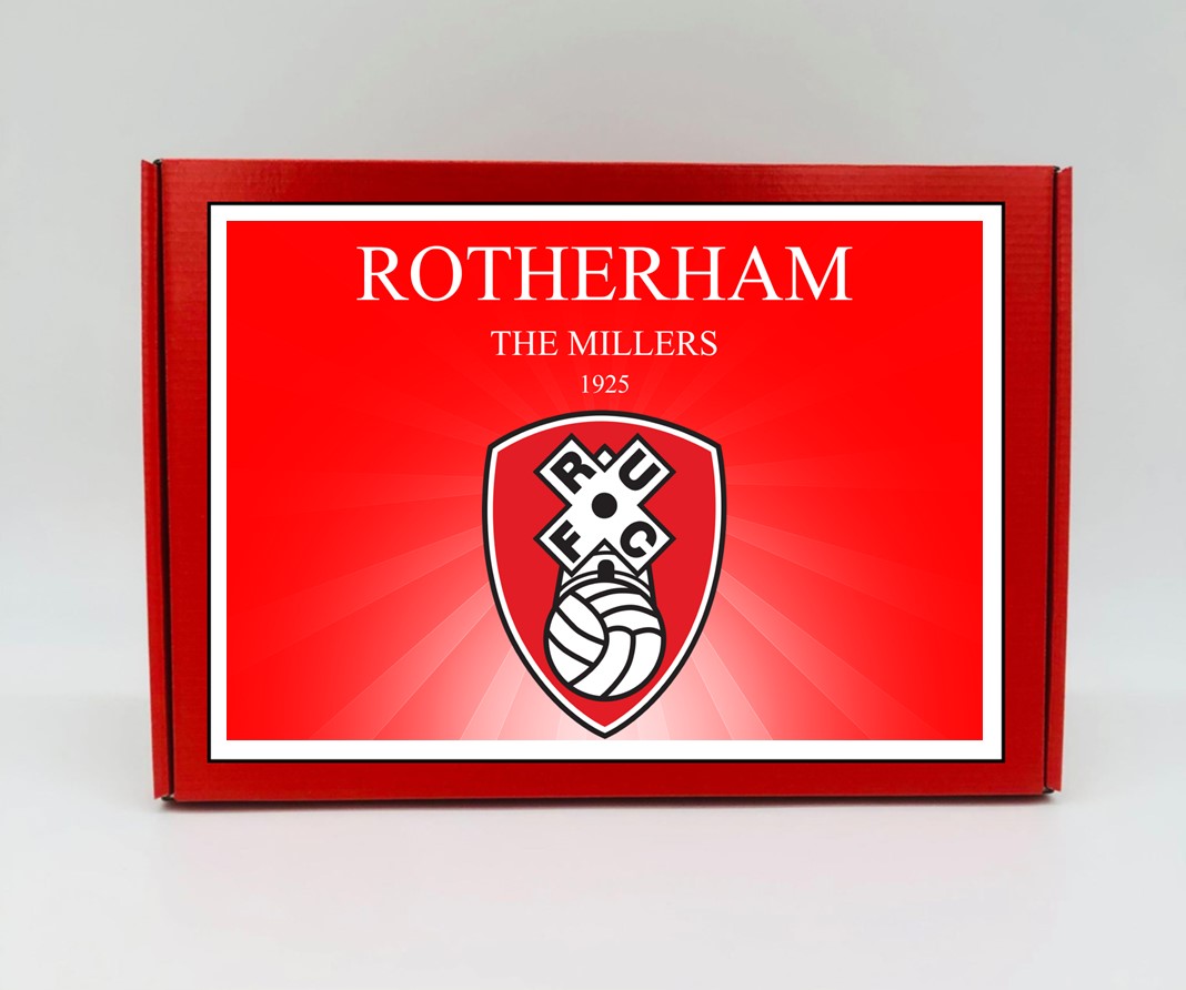 Rotherham United Personalised Gift Box - A personalised chocolate and sweet hamper, the perfect gift for football fans.